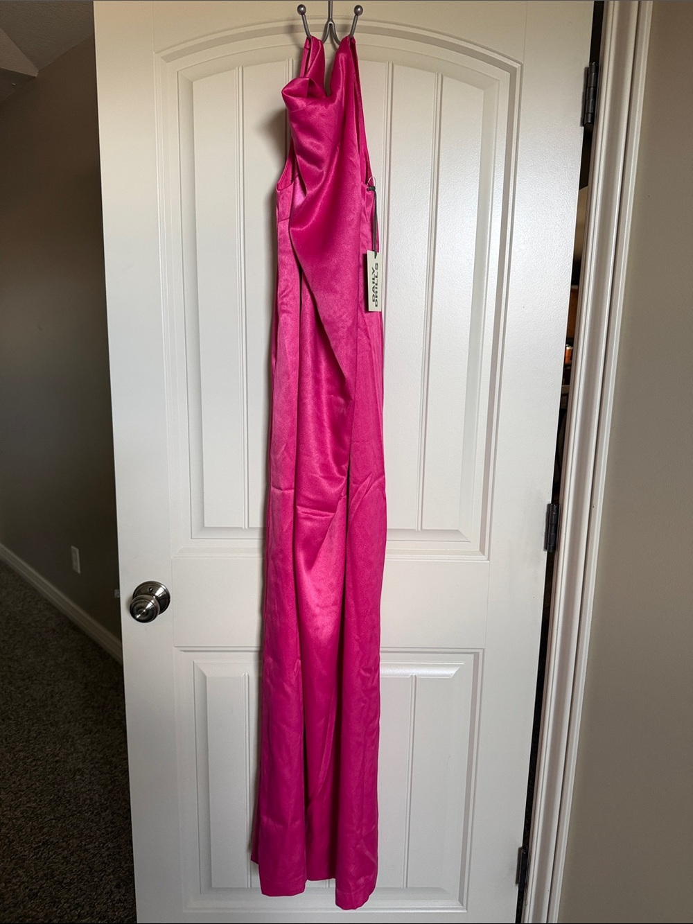 Daily Drills Fuchsia Satin Backless Maxi Dress NWT - Picture 3 of 13